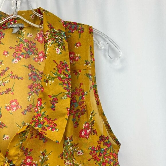 Charlotte Russe Womens Button Up Top Multicolor Floral Print Sleeveless M Sheer - Picture 8 of 11